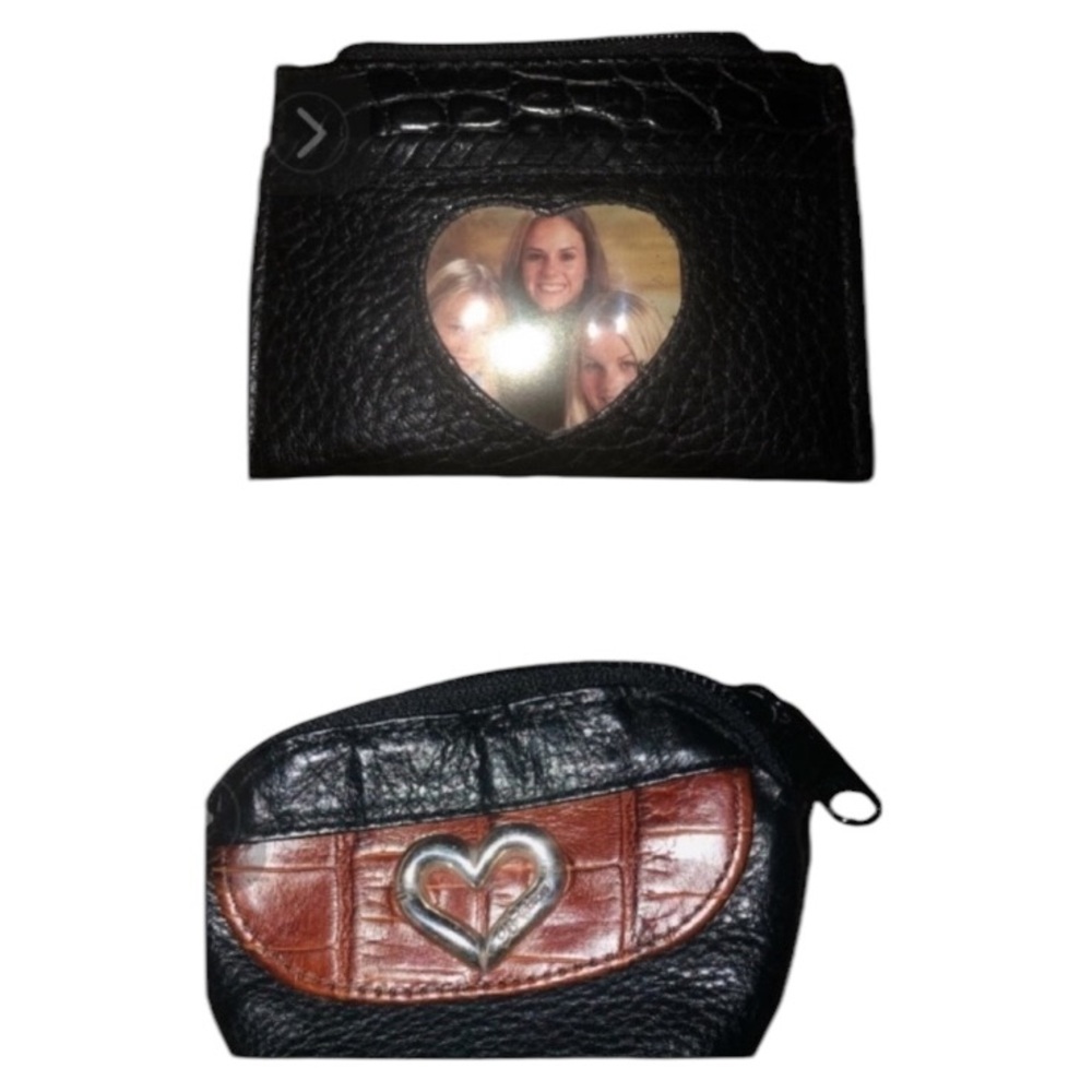 Brighton black 3 piece set wallet and card case outside holds photo crossbody